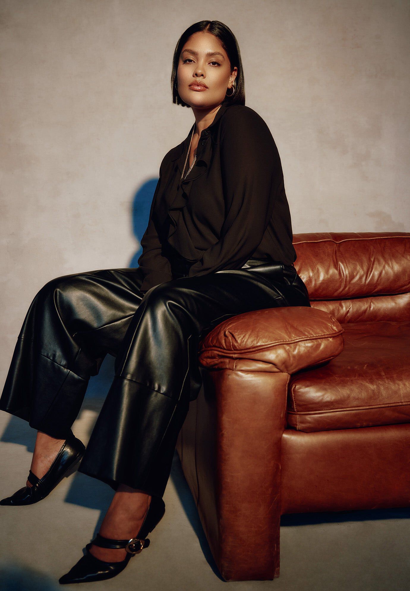 Cuffed Faux Leather Pants