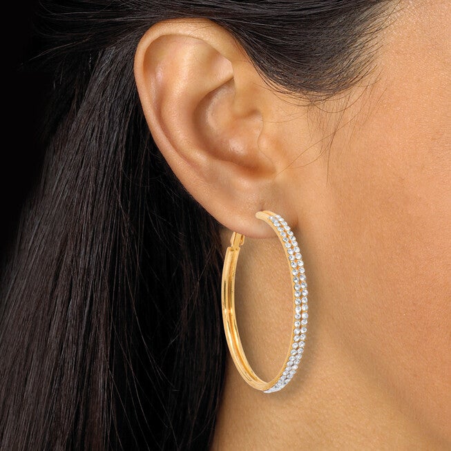 2-Pair Yellow Gold Ion-Plated Stainless Steel Hoop Earrings, WHITE, alternate image number null