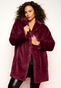 Plus Size Mid-Length Luxe Faux Fur Coat