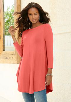 Plus Size Boatneck Swing Ultra Drape Tunic Top
