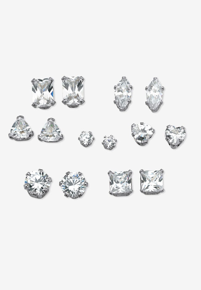 8.16 Tcw Cz Platinum-Plated Sterling Silver 7-Pair Set Of Stud Earrings Set, SILVER, hi-res image number 0