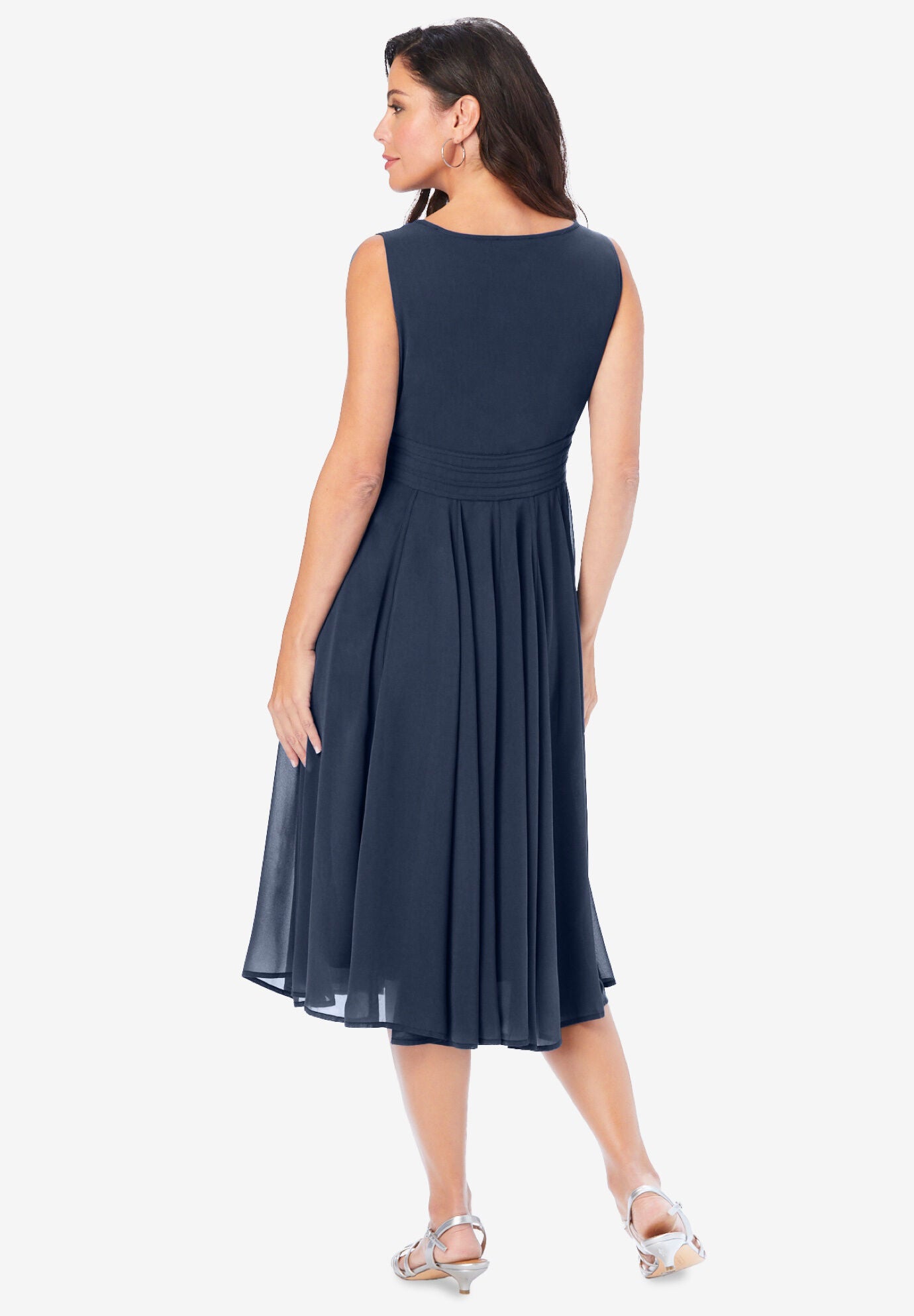 Women's Black Floral Printed Accordion Pleated Ruffled Georgette Fit & Flare Dress