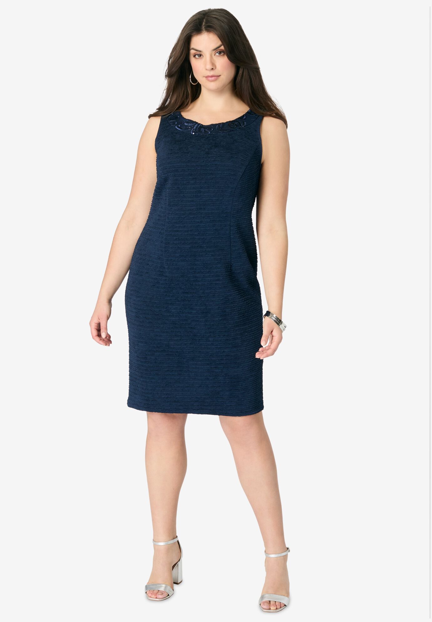 Sheath Dress and Lace Jacket Set, NAVY, alternate image number 3