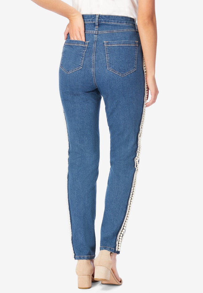 Embellished Straight Leg Jean with Invisible Stretch® By Denim 24/7, , on-hover image number 1