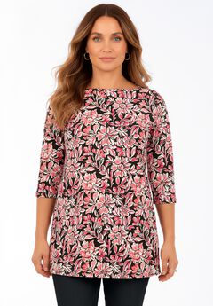 Plus Size Cotton Ultimate Boatneck Tunic with Side Slits