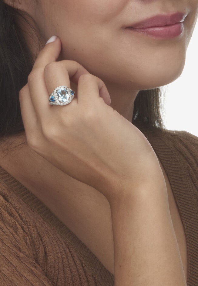 5.13 Tcw London Blue Topaz And Cz Halo Ring Platinum-Plated Sterling Silver, , alternate image number null