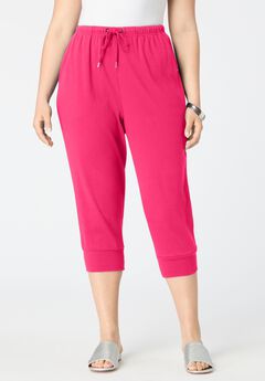 Plus Size Soft Knit Capri Pant with Drawstring Waist
