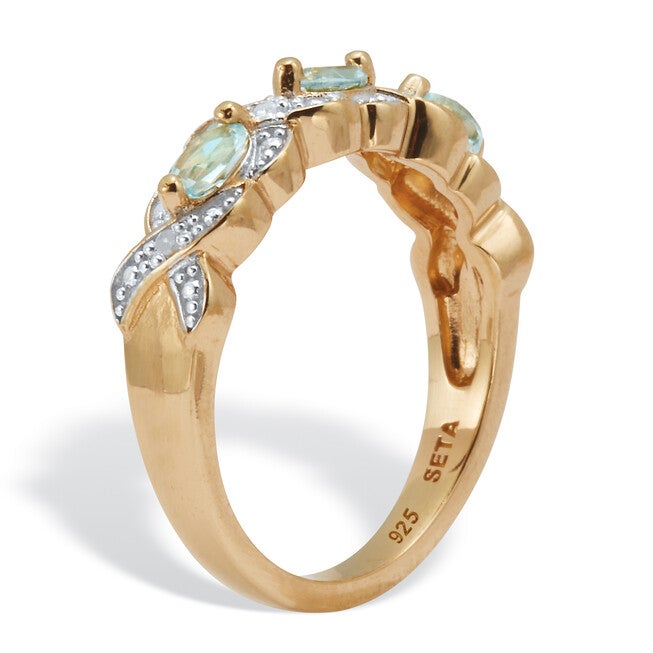 .50 TCW Oval Genuine Topaz Diamond Accent 18k Gold-Plated Sterling Silver Ring, BLUE, on-hover image number 1