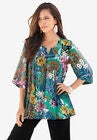 Tara Pleated Big Shirt, EMERALD PAISLEY GARDEN, hi-res image number null