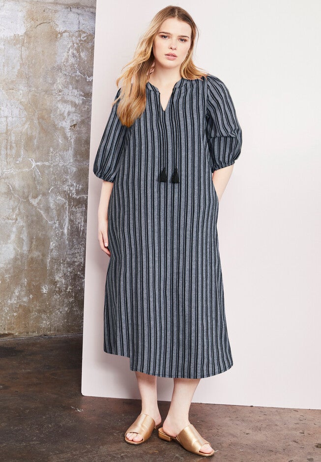 Halcion Lino Soleil Shirtdress, GREY VERTICAL STRIPE, hi-res image number null
