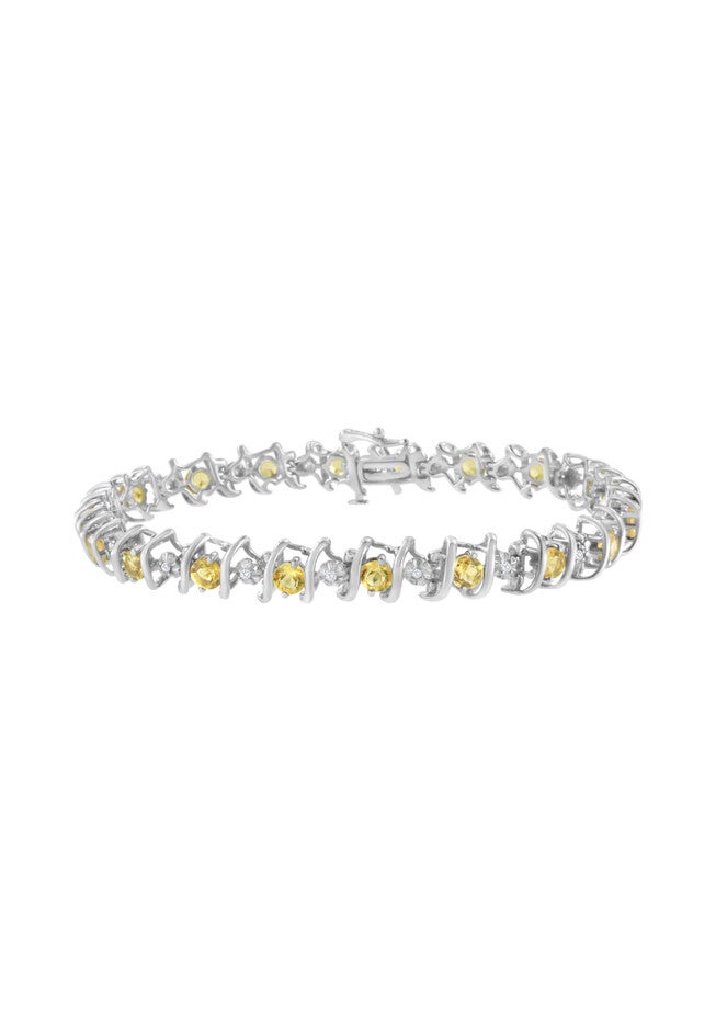 Sterling Silver Gemstone & Round Diamond Tennis Bracelet Citrine November Birthstone, WHITE, hi-res image number null