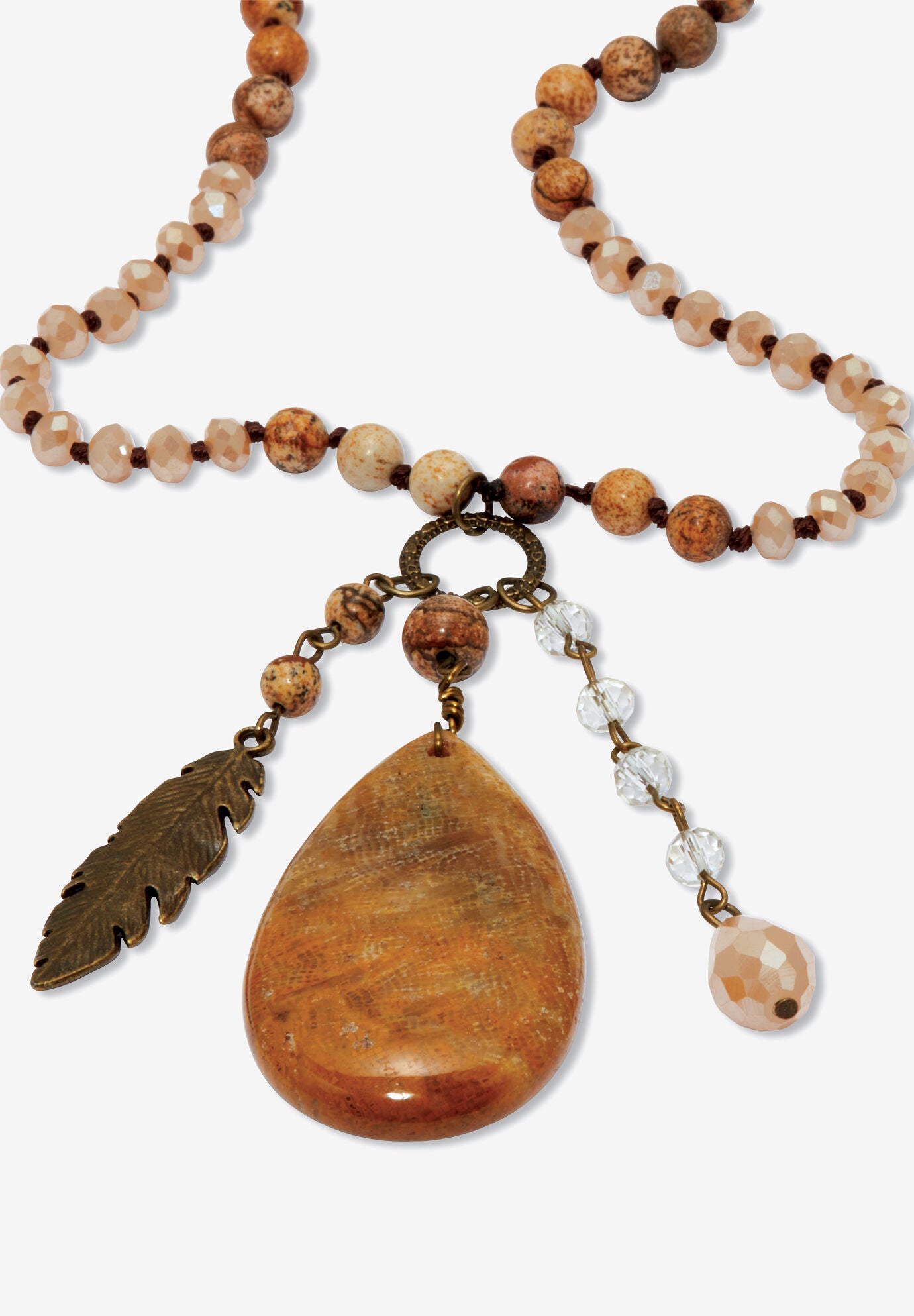 Genuine Jasper Antiqued Goldtone Boho Drop Necklace, 34 Inches, , alternate image number 4