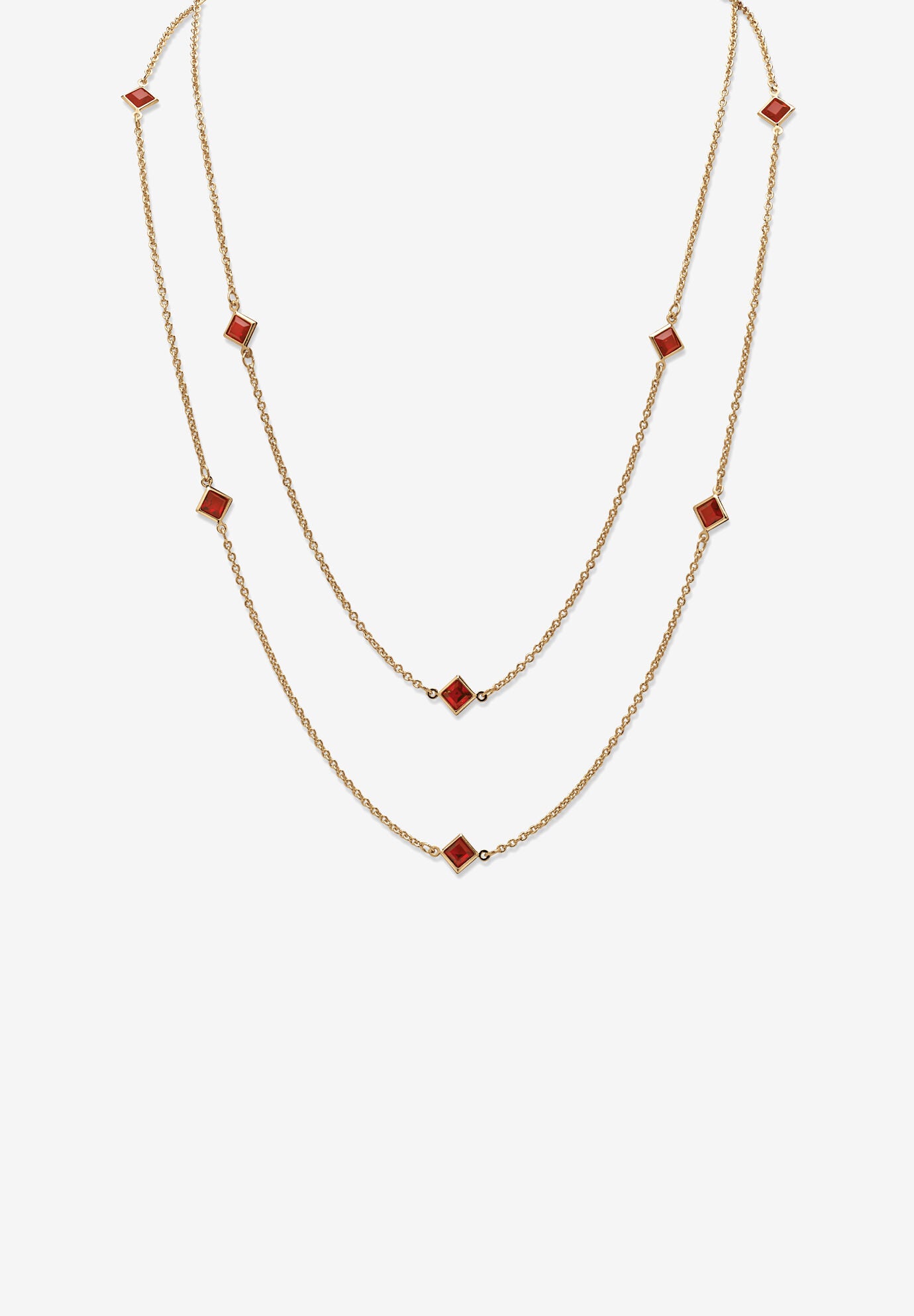 Gold Tone Endless 48 inches Necklace with Princess Cut Birthstone, JANUARY, hi-res image number 0