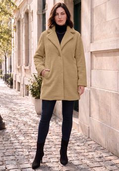 Plus Size Mid Length Teddy Faux Fur Coat