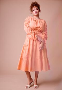 Cotton Voile Ruched Midi Dress