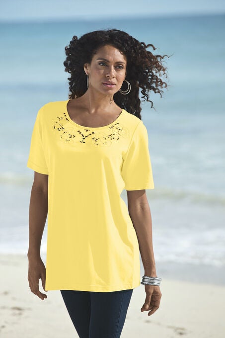 Eyelet Cutout Tee, , alternate image number null