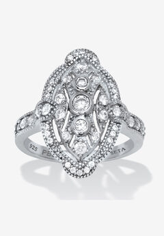 .77 Tcw Round Cut Cubic Zirconia Platinum-Plated Sterling Silver Cocktail Ring