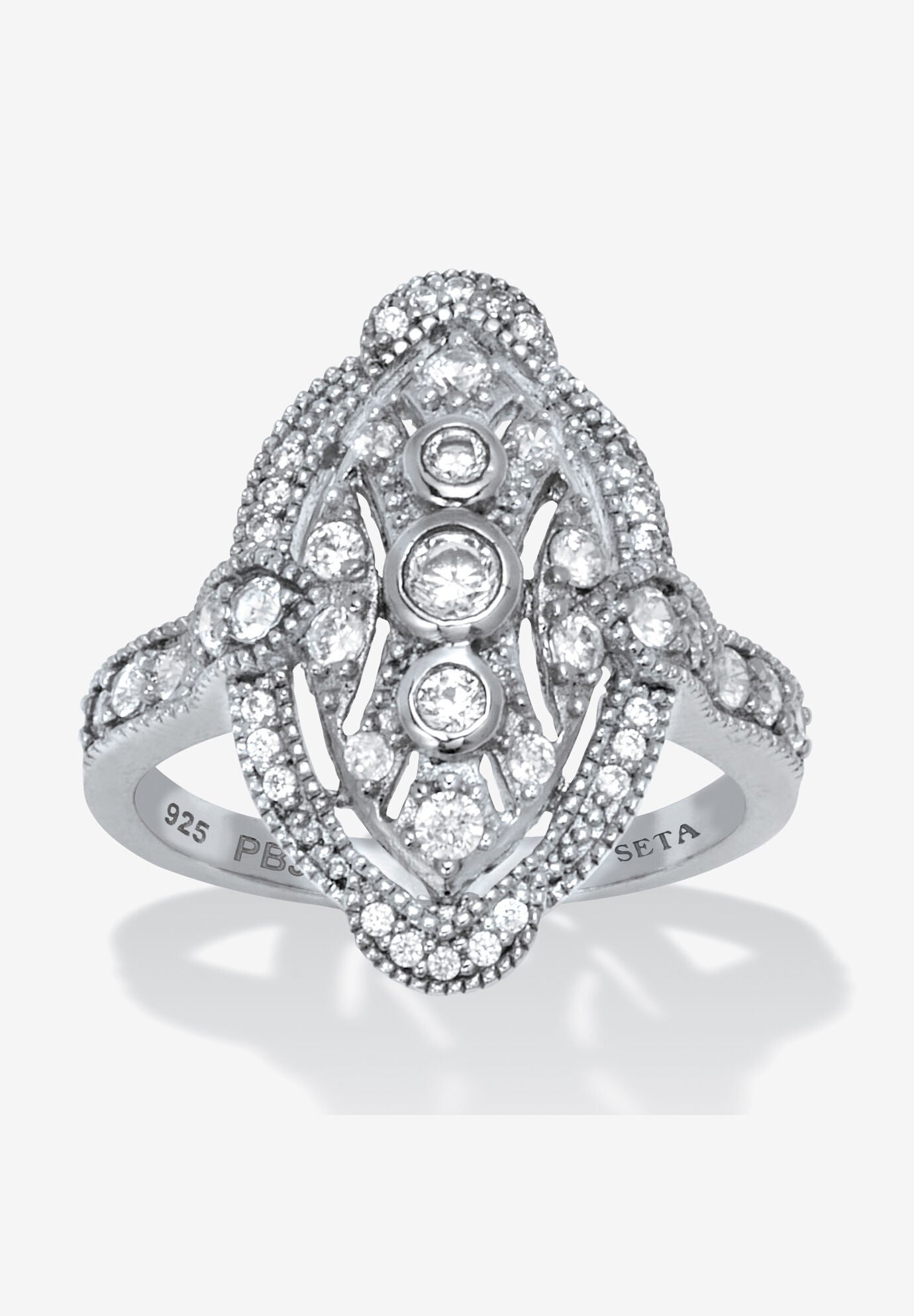 .77 Tcw Round Cut Cubic Zirconia Platinum-Plated Sterling Silver Cocktail Ring, SILVER, hi-res image number 0