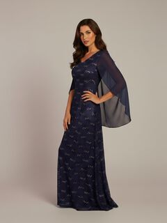 Plus-Size Allover Lace Gown with Capelet
