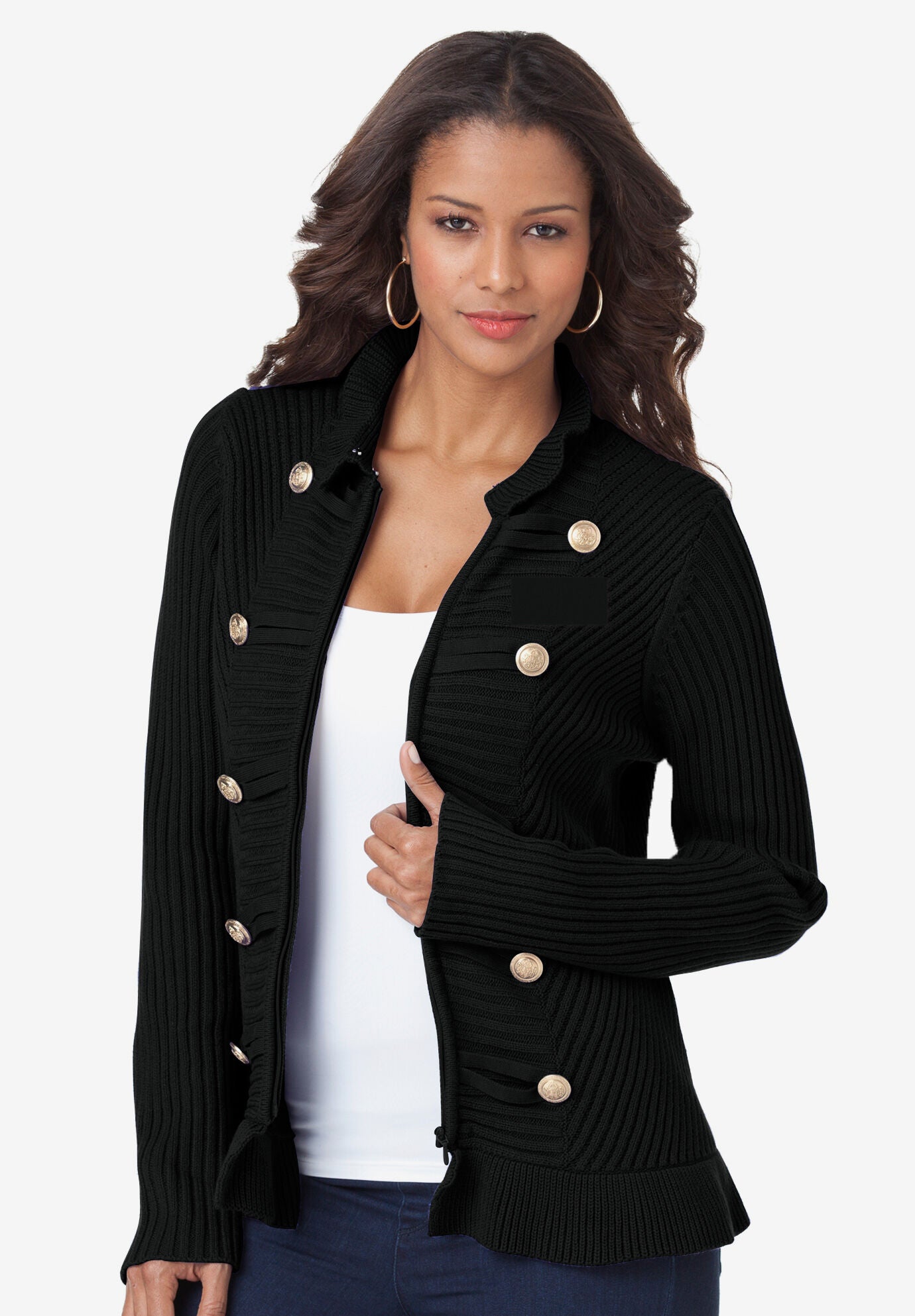 Plus Size Military-Inspired Ribbed Cardigan Sweater