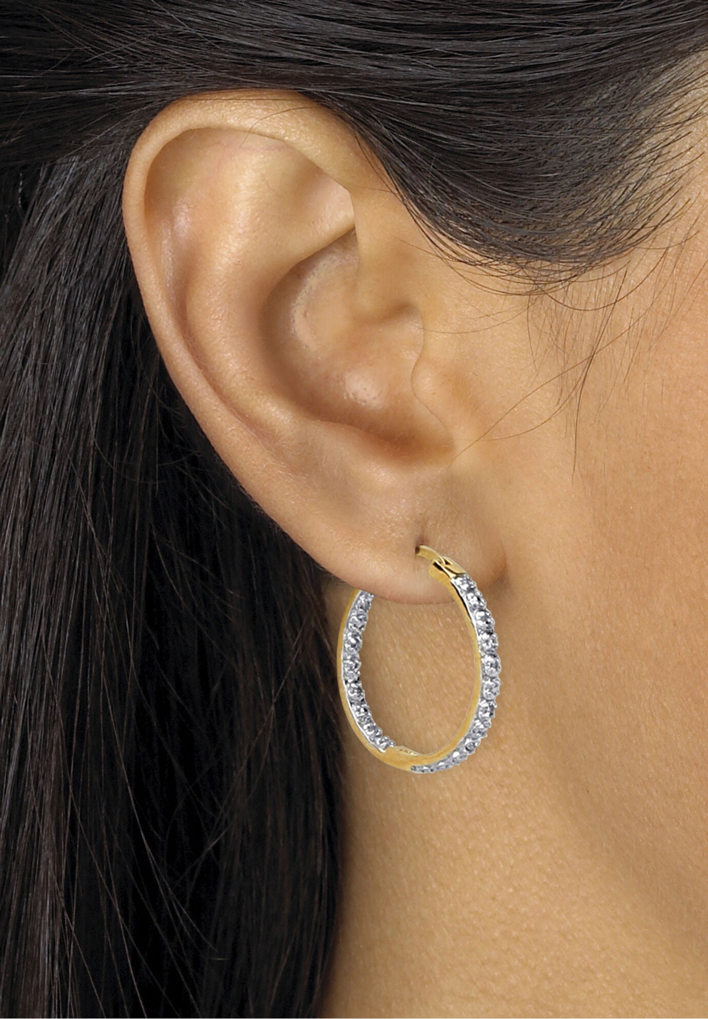 1/10 Cttw. Round Diamond Accented Hoop Earrings 14K Gold Over Sterling Silver Jewelry, , alternate image number 2