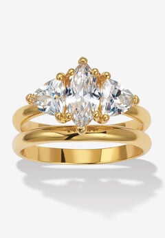 2 Tcw Marquise Cubic Zirconia 14K Yellow Gold-Plated Bridal Ring Set