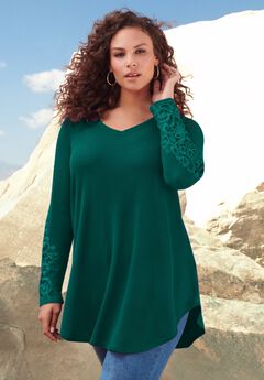 Plus Size Relaxed Casual Green Tunic Tops for St. Patrick