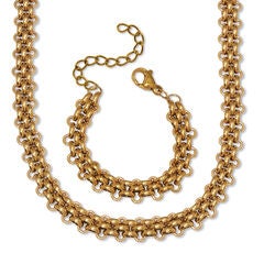 Yellow Gold Ion-Plated Stainless Steel Fancy Link Necklace Set 18-inch