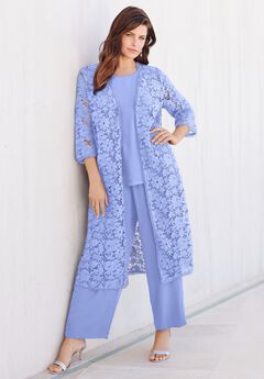 Plus Size 3-Piece Allover Lace Duster Pant Set – Formal Wear