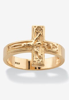 Gold-Plated Sterling Silver Horizontal Crucifix Cross Ring