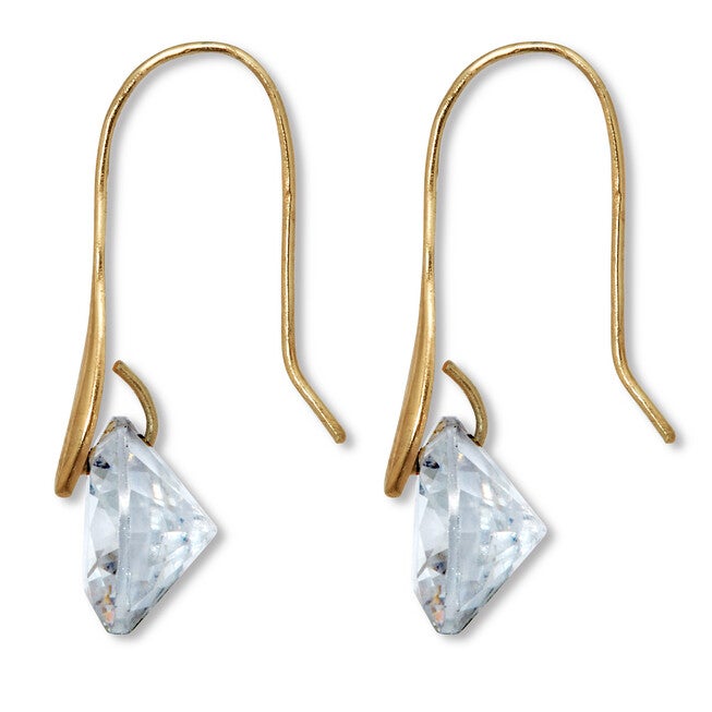 12 TCW Round Cubic Zirconia 18k Yellow Gold-Plated Drop Earrings, WHITE, on-hover image number null