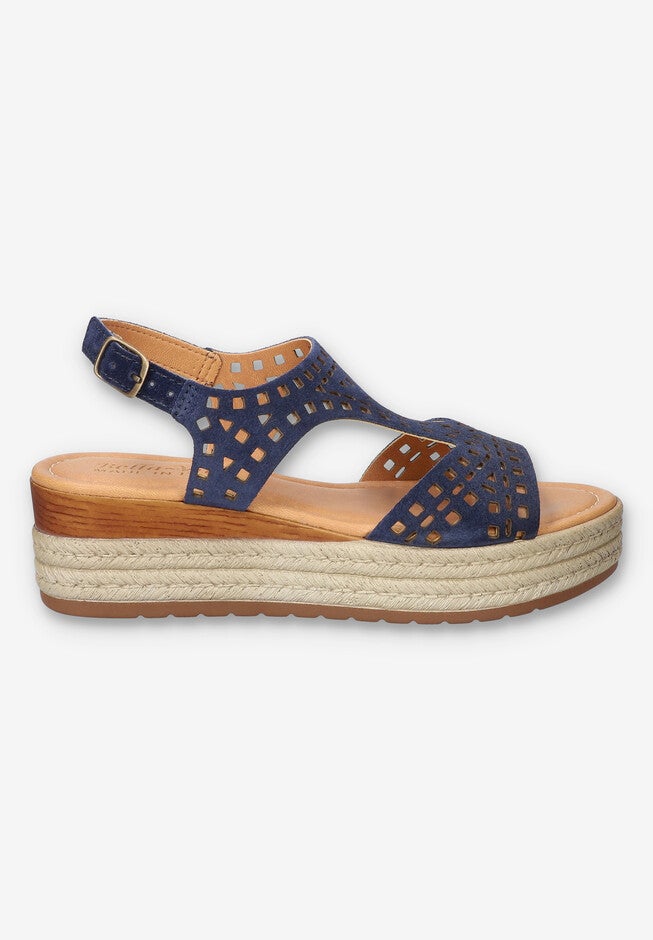 Ann-Italy Wedge Sandal, NAVY SUEDE LEATHER, alternate image number 2