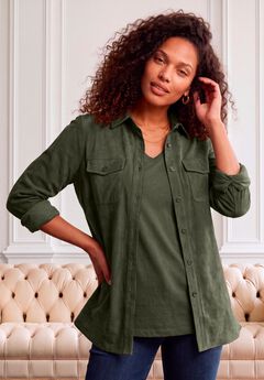 Faux Suede Button-Front Shirt