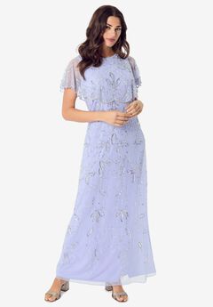 Plus Size Beaded Capelet Maxi Gown – Glam Evening Dress