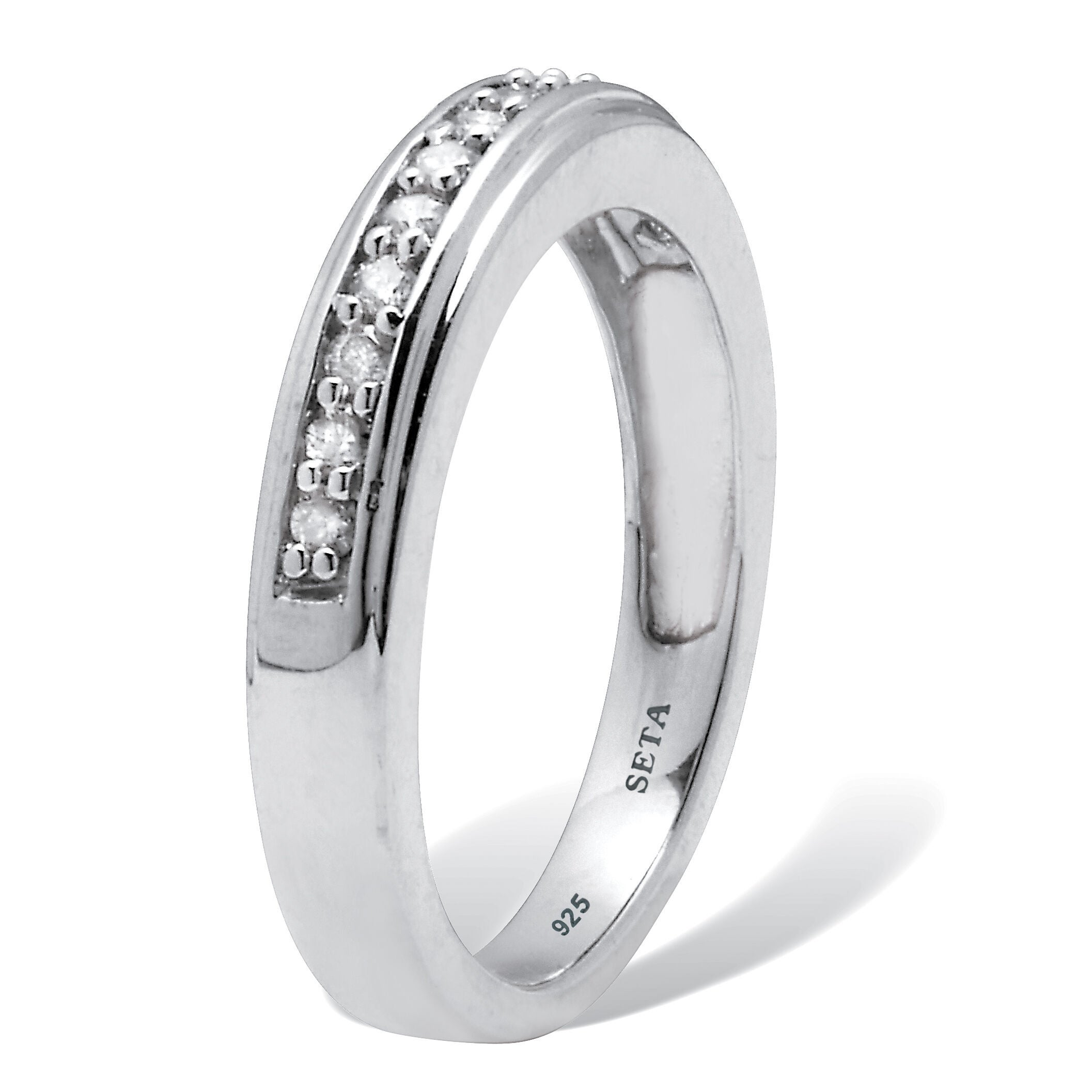 .13 TCW Diamond Sterling Silver Wedding Band Ring, WHITE, on-hover image number 1