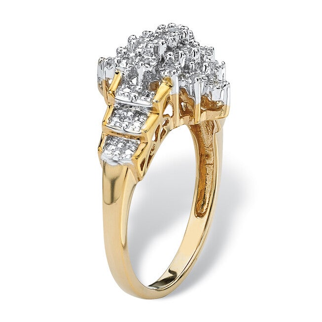 1/10 TCW Diamond Marquise-Shaped Step Ring in Gold-Plated Sterling Silver, WHITE, on-hover image number null
