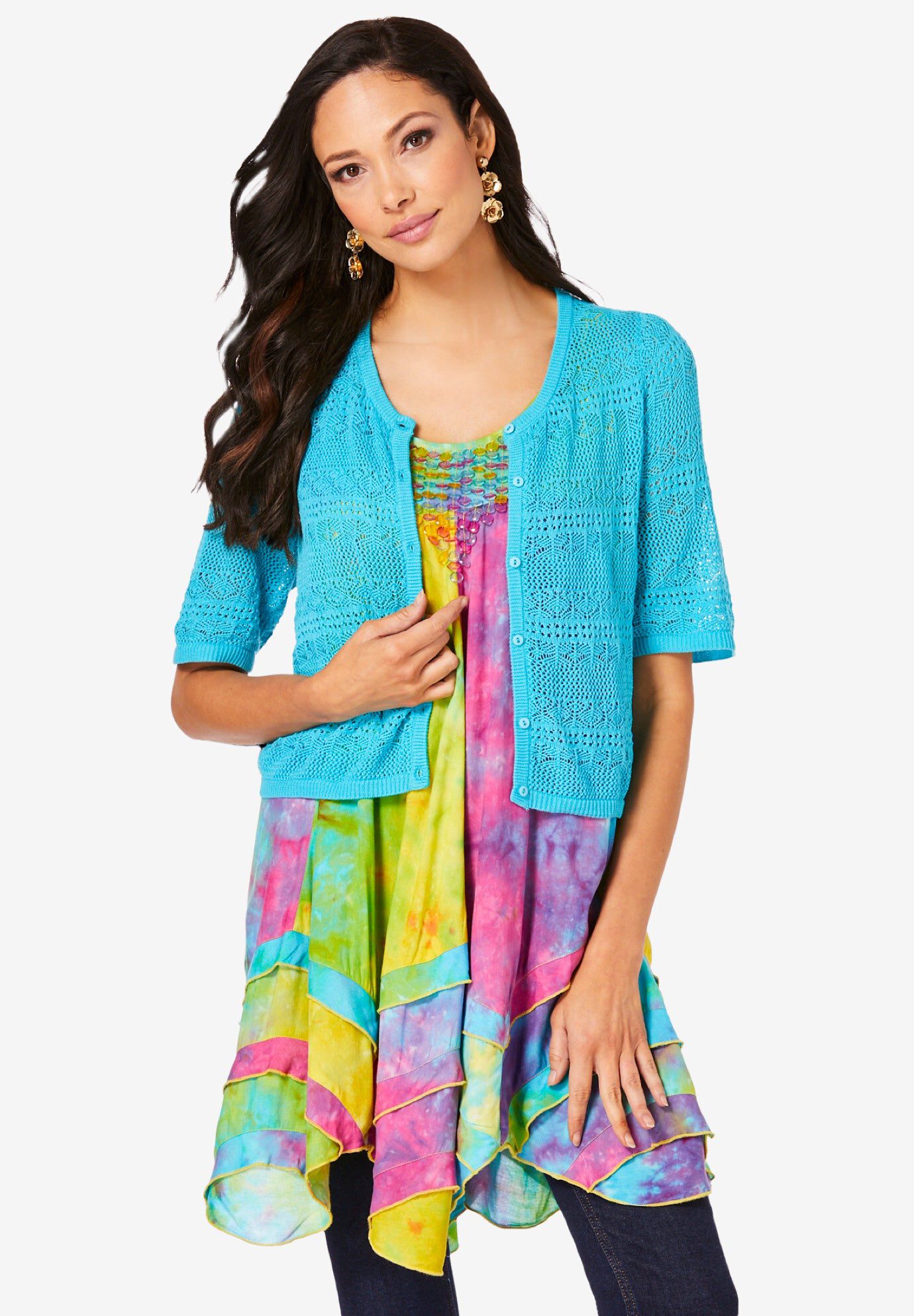 cropped pointelle cardigan