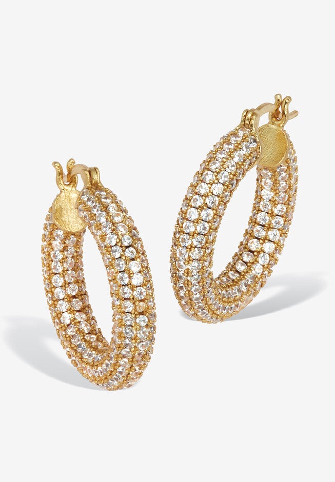 Round Crystal Goldtone Hoop Earrings, 26Mm, GOLD, hi-res image number null