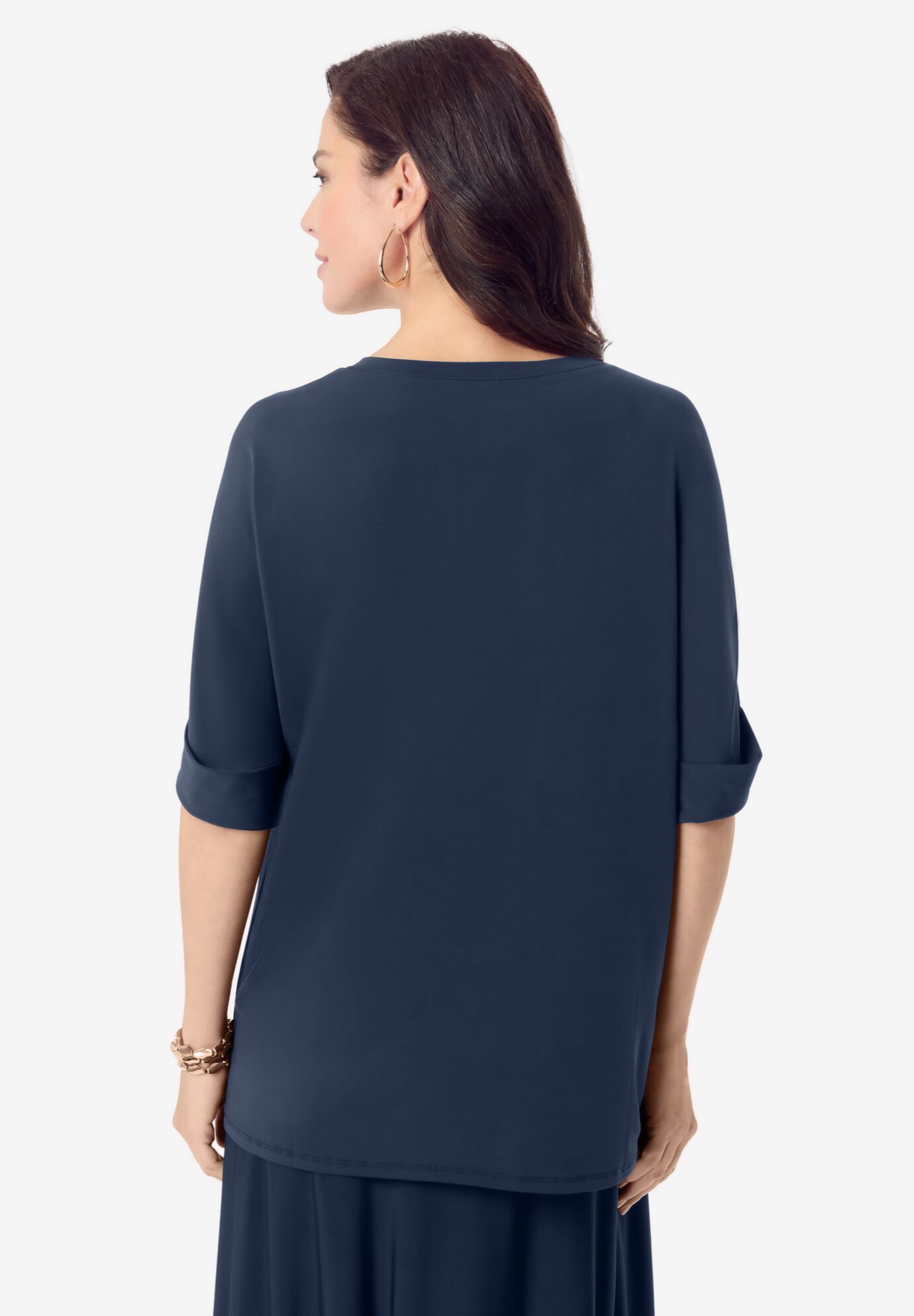 Ultrasmooth&reg; Fabric V Neck Tee with Chain Detail, NAVY, on-hover image number 1