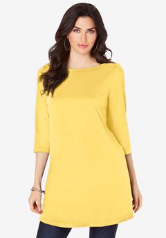 Plus Size Cotton Ultimate Boatneck Tunic with Side Slits