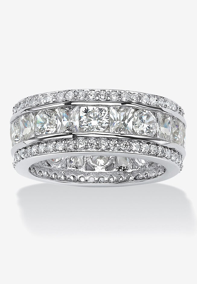 4.66 Cttw. Cubic Zirconia Platinum-Plated Sterling Silver Eternity Ring, SILVER, hi-res image number 0