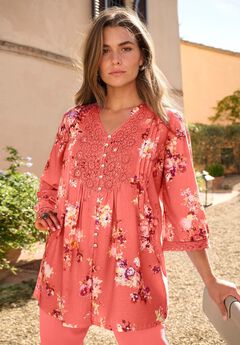 Plus Size Juliet Lace Trim Button-Down Shirt