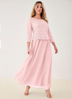 Extended Plus Size Sequin Lace Three Quarter Sleeve A-Line Gown