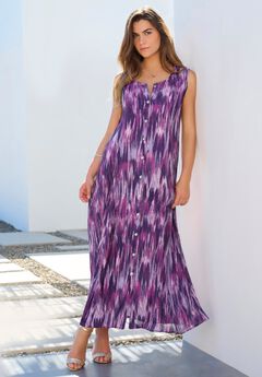 Plus Size Sleveless Hand-Crinkled Button-Front A-Line Maxi – Curvy Breezy Dress