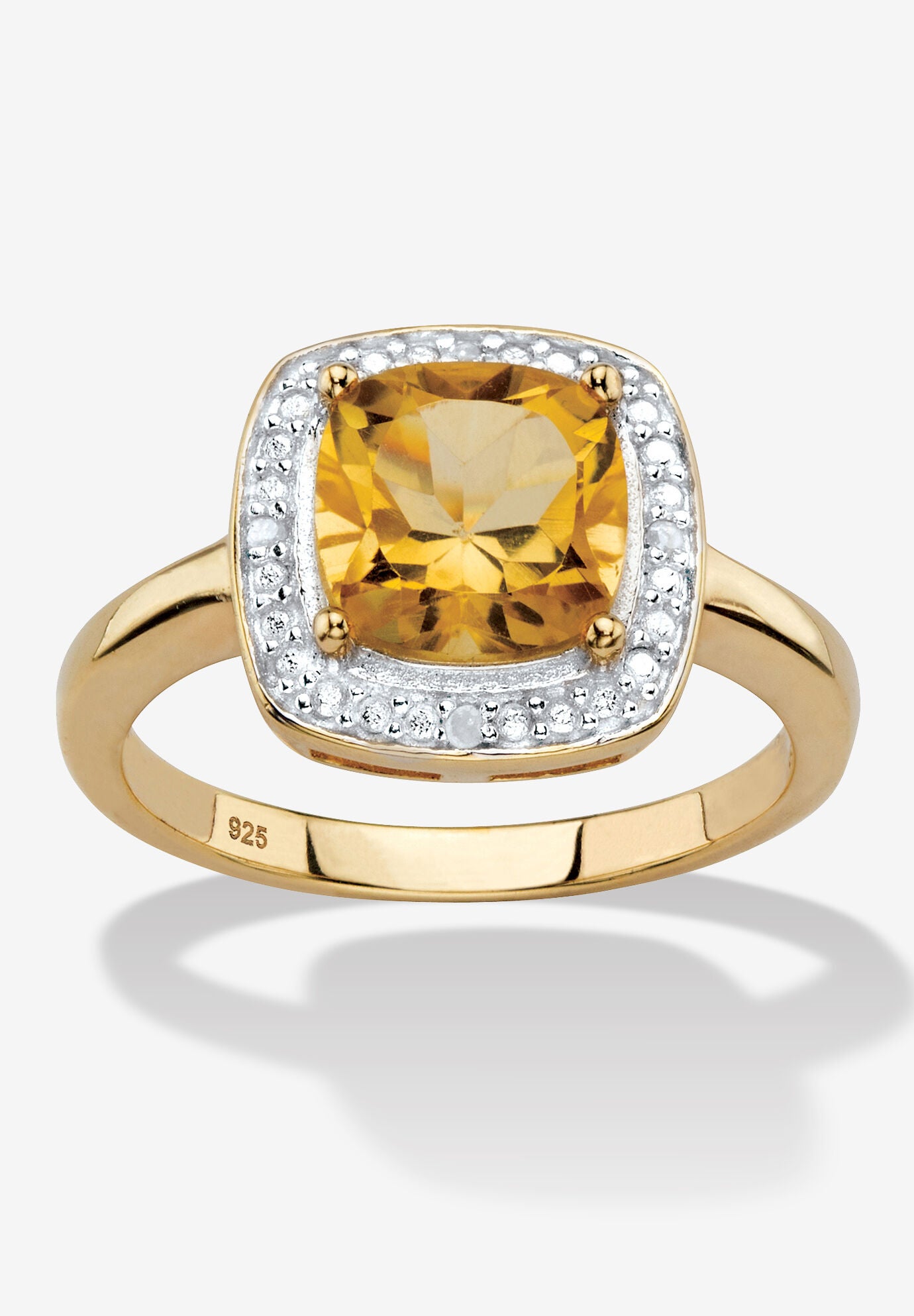 1.85 Tcw Genuine Citrine Diamond Accent 14K Gold-Plated Sterling Silver Halo Ring