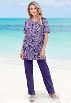 Print Notch Neck Soft Knit Tunic