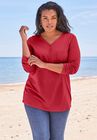 Long-Sleeve Henley Ultimate Tee with Sweetheart Neck, , alternate image number null