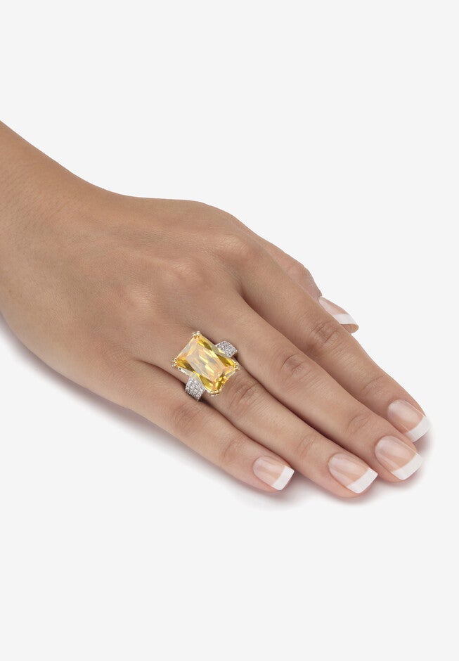 Yellow Gold Plated 21 3/8Ct Tdw Emerald Cut Yellow Cz Ring Jewelry, , alternate image number 2