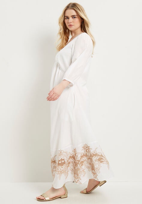 Eyelet-Trim V-Neck Maxi Dress, , alternate image number null