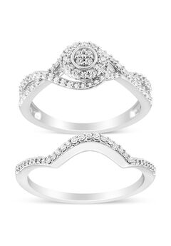 Silver 1/6 Cttw Diamond Composite Halo And Split Shank Bridal Set